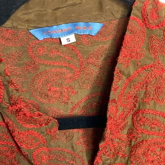 Y2K Vintage Johnny Was Paisley Print Tunic Top Red Boho Small Hippie Silk Blend - Picture 7 of 10